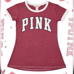 Victoria's Secret PINK Red Burgundy Ringer Tee XS Y2K
